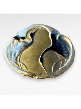 Vintage Charmant Belts Beverly Hills Gold Tone Heron Egret Birds Belt Buckle 4"